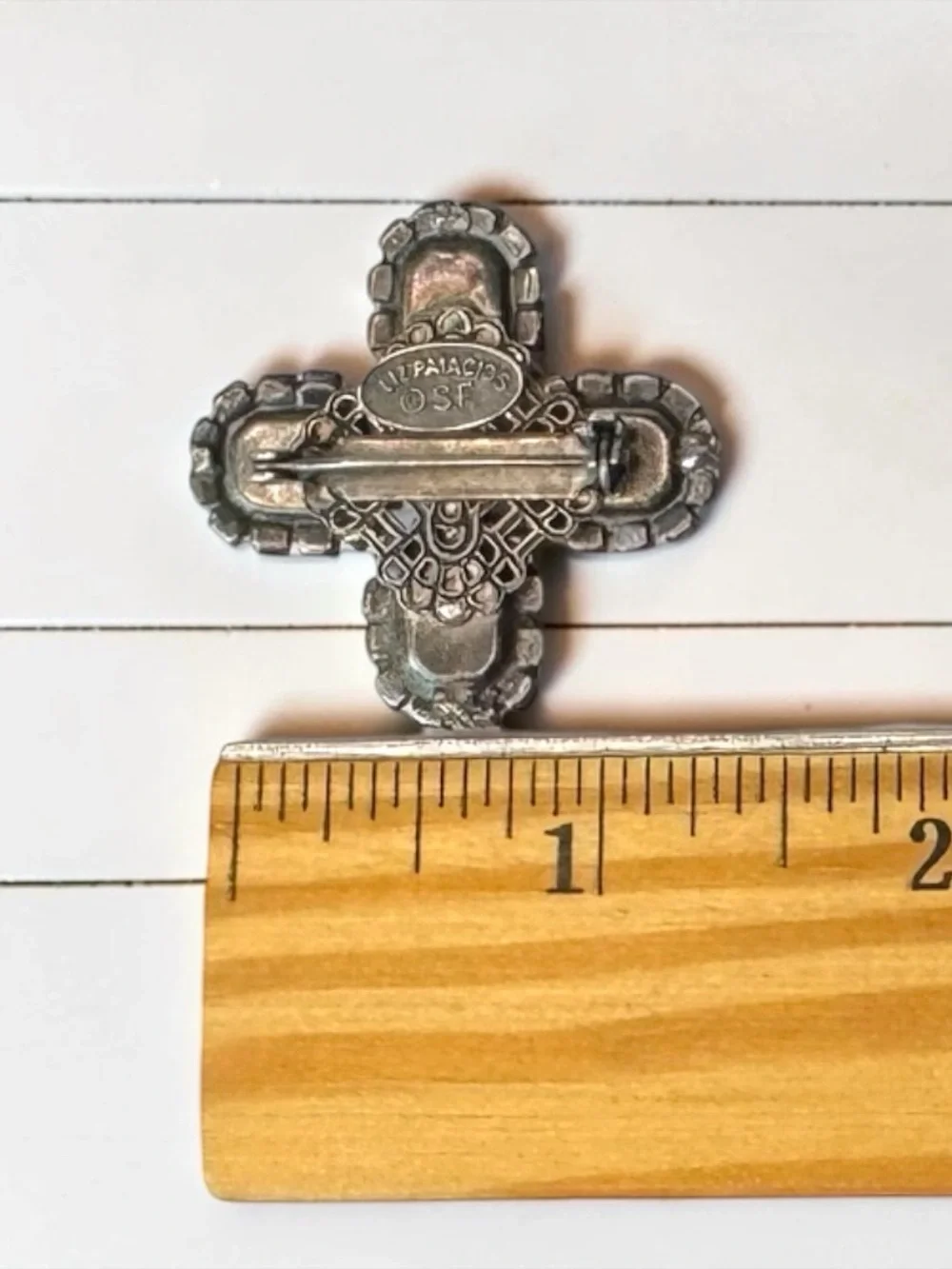 Liz Palacios Purple Rhinestone Cross Brooch Pin Vintage Style Statement Jewelry